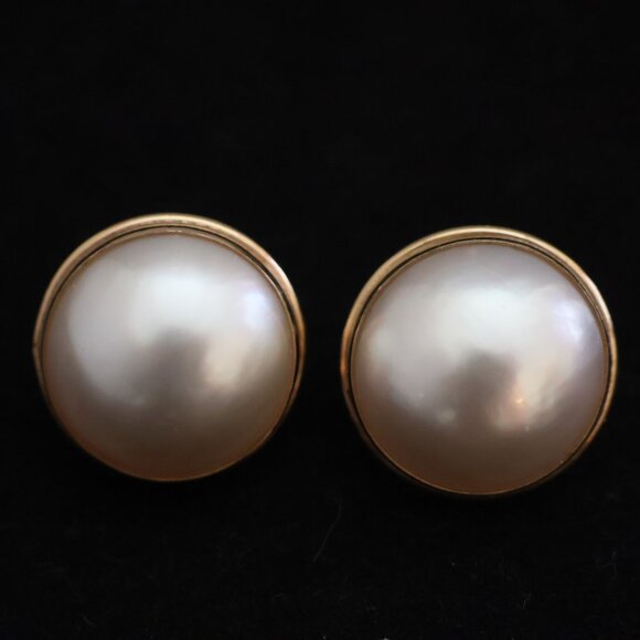 Absolutely Stunning 14K Gold and Mabe Pearl Earrings – Unique/Rare - Clip - Picture 9 of 12